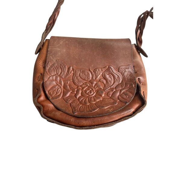 PATRICIA NASH Tan Saddle Tooled Leather Floral Embossed Crossbody Bag - Picture 2 of 12